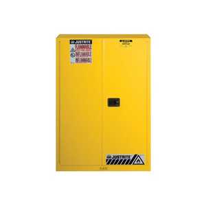 Justrite 45 Gallon, 2 Shelves, 2 Doors, Manual Close, Flammable Cabinet, Sure-Grip® EX, Yellow - 894500
