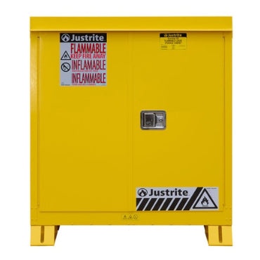 Justrite 30 Gallon, 1 Shelf, Self Close Doors, Outdoor Flammable Storage Cabinet, Yellow - 813020