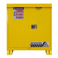 Justrite 30 Gallon, 1 Shelf, Self Close Doors, Outdoor Flammable Storage Cabinet, Yellow - 813020