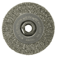 Weiler 4" Narrow Face Crimped Wire Wheel, .014" Steel Fill, 5/8"-11 UNC Nut