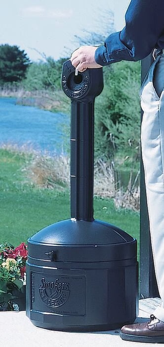Justrite 4 Gallon Plastic Outdoor Ashtray, Original Smoker's Ceasefire®, Deco Black - 26800D - Image 2