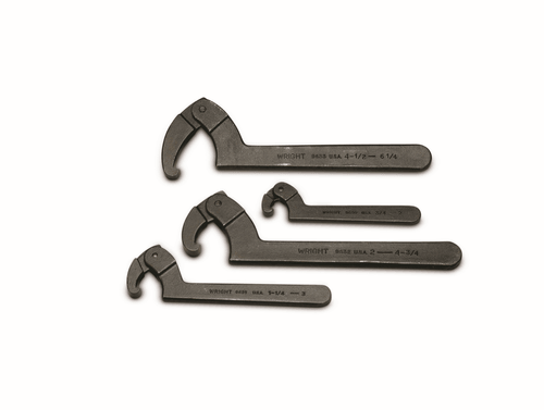 Wright Tool Adjustable Hook Spanner Wrench 4 Piece Set - Black Industrial 3/4in - 6-1/4in
