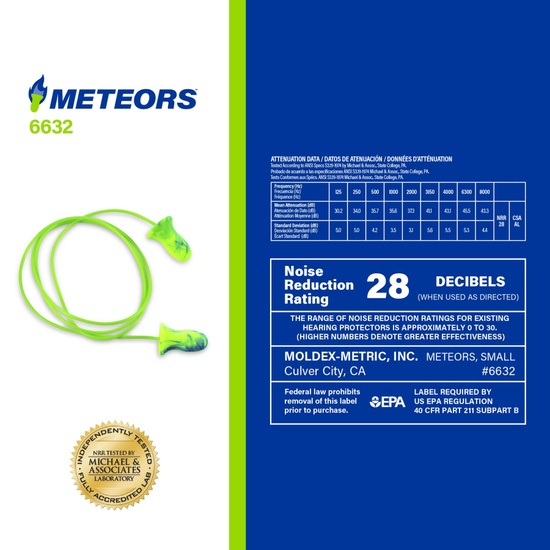 Moldex Meteors® Corded Small Disposable Foam Earplug 6632, NRR 33dB - Image 5