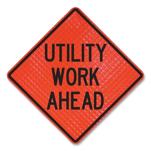 Cortina Quadra Flex Roll-Up Utility Work Ahead Sign Fluorescent Orange 48 in L + 48 in W