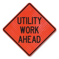 Cortina Quadra Flex Roll-Up Utility Work Ahead Sign Fluorescent Orange 48 in L + 48 in W