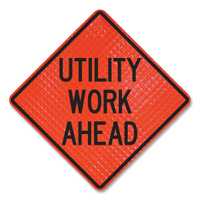 Cortina Quadra Flex Roll-Up Utility Work Ahead Sign Fluorescent Orange 48 in L + 48 in W