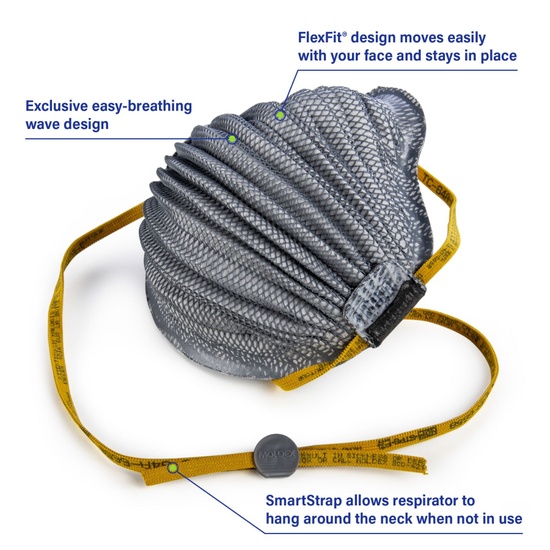 Moldex 4800 N95 Plus Nuisance Organic Vapors AirWave® Disposable Particulate Respirator with SmartStrap®, Size Medium/Large, NIOSH Approved - Image 8