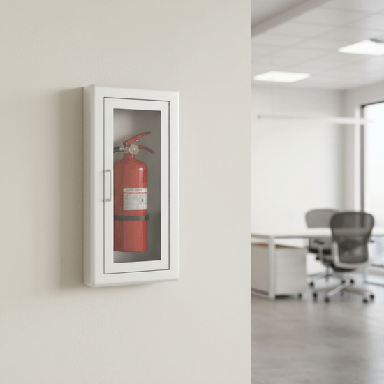 JL Industries Academy Aluminum Semi-Recessed Fire Extinguisher Cabinet 10 lb 1027F10 - Image 2