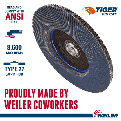 Weiler 7" Big Cat Abrasive Flap Disc, Flat (TY27), Phenolic Backing, 40Z, 5/8"-11 UNC Nut - Image 5