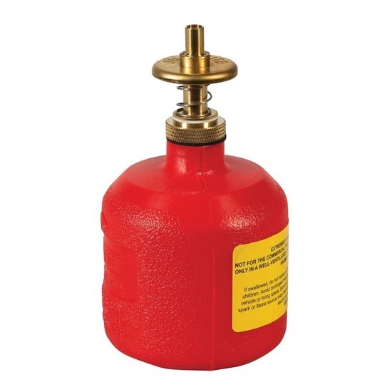 Justrite 8 Ounce Plastic Dispensing Can, Brass Dispenser Valves, Red - 14004 - Image 1