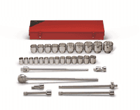 Wright Tool 3/4" Drive 31 Piece Metal Boxed Set - 12 Point Standard Metric Sockets 19mm - 60mm Ratchet Flex Handle Sliding T 3-1/2" 8" 16" Extensions