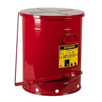 Justrite 21 Gallon, Oily Waste Can, Hands-Free, Self-Closing Cover, Red - 09700