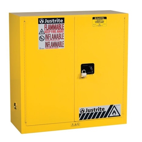 Justrite 30 Gallon, 1 Shelf, 2 Doors, Manual Close, Flammable Cabinet, Sure-Grip® EX, Yellow - 893000 - Image 1