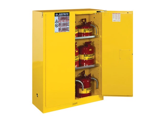 Justrite 45 Gallon, 2 Shelves, 2 Doors, Manual Close, Flammable Cabinet, Sure-Grip® EX, Yellow - 894500 - Image 2