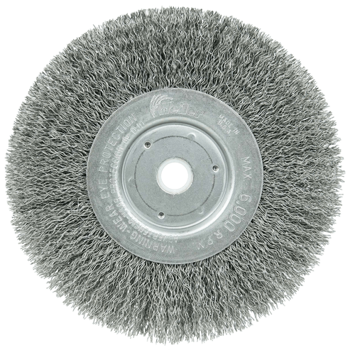 Weiler 6" Narrow Face Crimped Wire Wheel, .014" Steel Fill, 5/8"-1/2" Arbor Hole