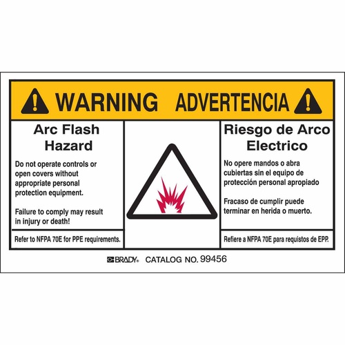 Brady Bilingual WARNING Arc Flash Hazard Labels