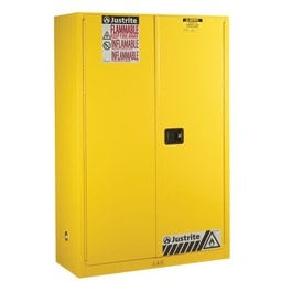 Justrite 45 Gallon, 2 Shelves, 2 Doors, Self Close, Flammable Cabinet, Sure-Grip® EX, Yellow - 894520 - Image 2