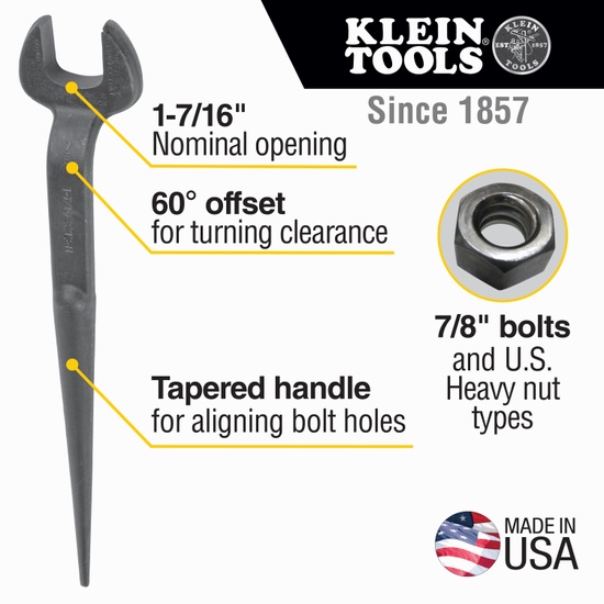 Klein Tools Spud Wrench 1-7/16-Inch Nominal Opening for Heavy Nut - Image 3