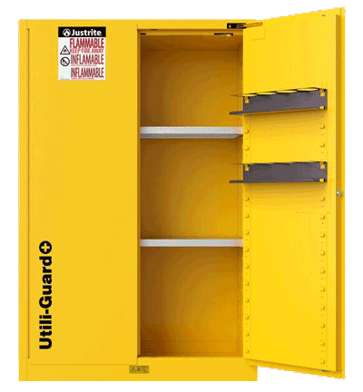 Justrite 45 Gallon, 2 Shelves, 2 Doors, Self Close, Flammable Cabinet, Sure-Grip® EX, Yellow - 894520 - Image 1