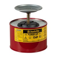 Justrite 2 Quart Steel Plunger Dispensing Can, Perforated Pan Screen Serves as Flame Arrester, Red - 10208