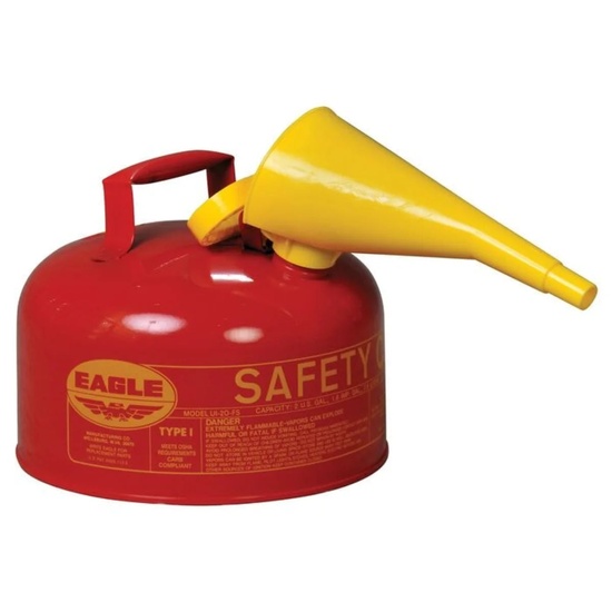 Eagle Manufacturing 2 Gallon Steel Safety Can for Flammables Type I Flame Arrester Funnel Red - Image 1