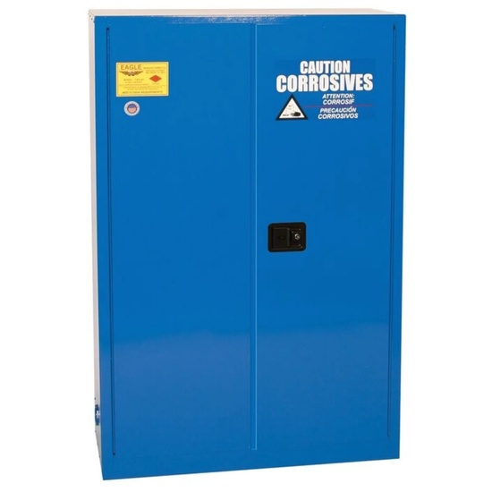 Eagle Manufacturing 45 Gallon 2 Door 2 Shelves Manual Close Metal Corrosive Safety Cabinet Blue - Image 1