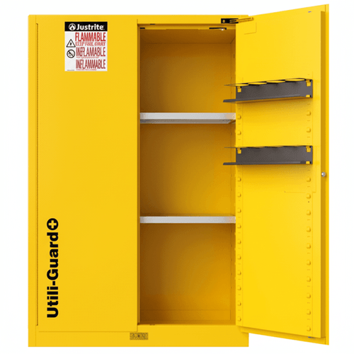 Justrite 45 Gallon, 2 Shelves, 2 Doors, Self Close, Flammable Cabinet, Sure-Grip® EX, Yellow - 894520