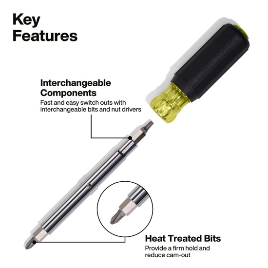 Klein Tools 32500 Multi-Bit Screwdriver / Nut Driver 11-in-1 Ph Sl Sq TORX Bits - Image 5