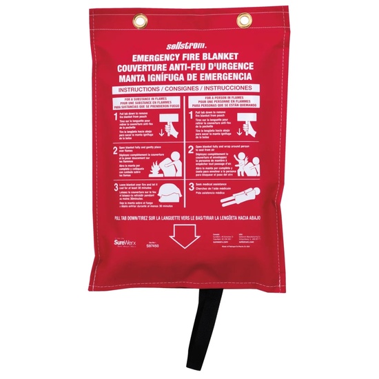 Sellstrom Emergency Fire Blanket 5 ft x 6 ft Uncoated Fiberglass with Red Vinyl Hanging Pouch - Image 5