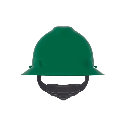 MSA V-Gard Slotted Full-Brim Hat, Green, w/Fas-Trac III Suspension