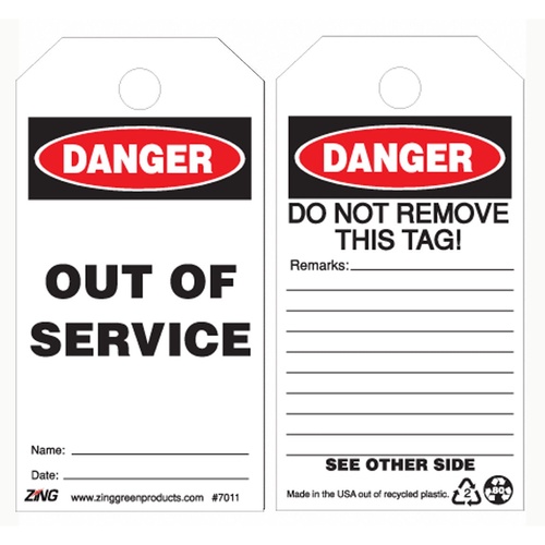 ZING Eco Safety Tag Danger Out of Service 10 Pack