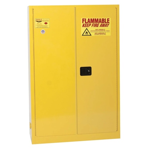 Eagle Manufacturing 45 Gallon Fire Cabinet 2 Shelves 2 Doors Manual Close Yellow