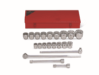 Wright Tool 1" Dr 21 Piece Metal Boxed Set - 12 Point Standard Sockets 1-7/16" - 3-1/8" Ratchet Sliding T 8" 17" Extensions