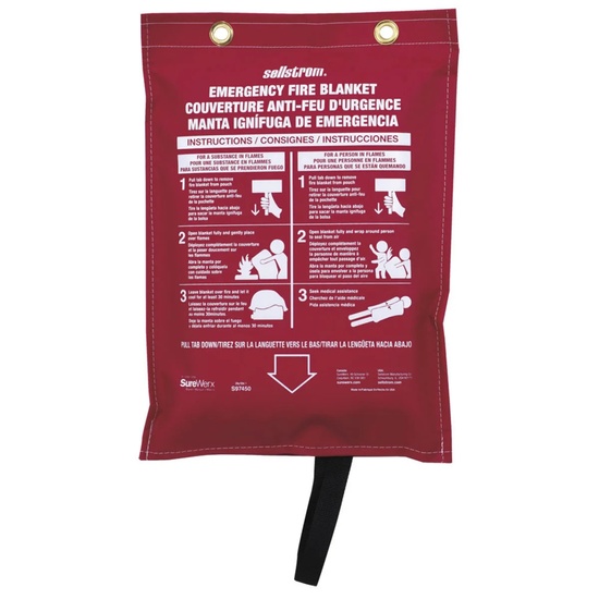 Sellstrom Emergency Fire Blanket 5 ft x 6 ft Uncoated Fiberglass with Red Vinyl Hanging Pouch - Image 4