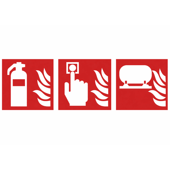 Restaurant Fire Safety Sign Kit ISO 7010 F001 + F005 + F012 (3-Pack) - Image 1