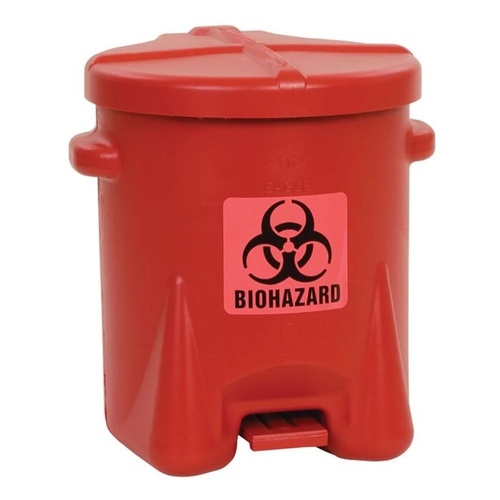 Eagle Manufacturing 6 Gallon Biohazardous Plastic Waste Can Foot-Operated Red