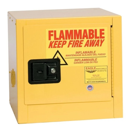 Eagle Manufacturing 2 Gallon Fire Cabinet 1 Shelf 1 Door Manual Close Bench Top Yellow