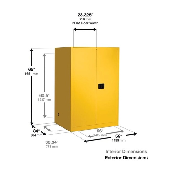 Eagle Manufacturing 110 Gallon 2 Drum Vertical 1 Shelf 2 Door Manual Close Safety Cabinet Yellow - Image 3