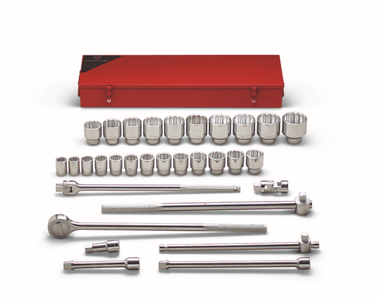 Wright Tool 3/4" Drive 31 Piece Metal Boxed Set - 12 Point Standard Sockets 7/8" - 2-3/8" Ratchet Flex Handle Bull Bar Sliding T 3-1/2in 8in 16in - Image 1