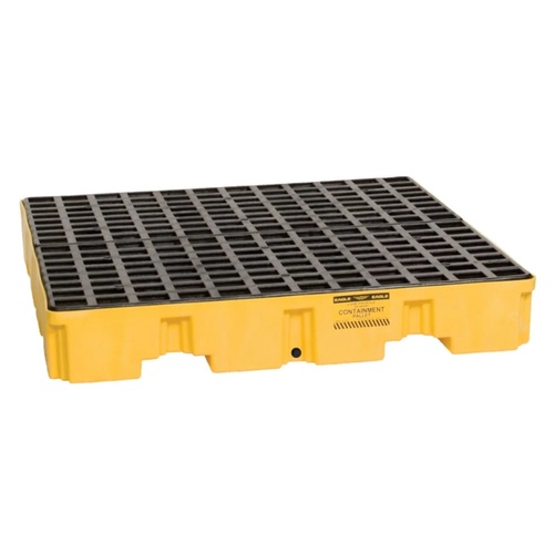 Eagle Manufacturing 4 Drum Plastic Pallet With Drain Yellow