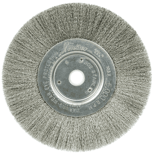 Weiler 6" Narrow Face Crimped Wire Wheel, .006" Stainless Steel Fill, 5/8"-1/2" Arbor Hole