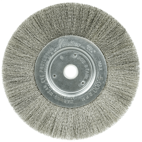 Weiler 6" Narrow Face Crimped Wire Wheel, .006" Stainless Steel Fill, 5/8"-1/2" Arbor Hole