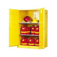Justrite 90 Gallon, 2 Shelves, 2 Doors, Manual Close, Flammable Cabinet, Sure-Grip® EX, Yellow - 899000