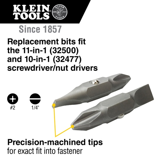 Klein Tools 32483 Bit #2 Phillips 1/4-Inch Slotted 2-Pack - Image 2