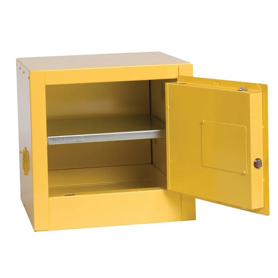 Eagle Manufacturing 2 Gallon Fire Cabinet 1 Shelf 1 Door Manual Close Bench Top Yellow - Image 2