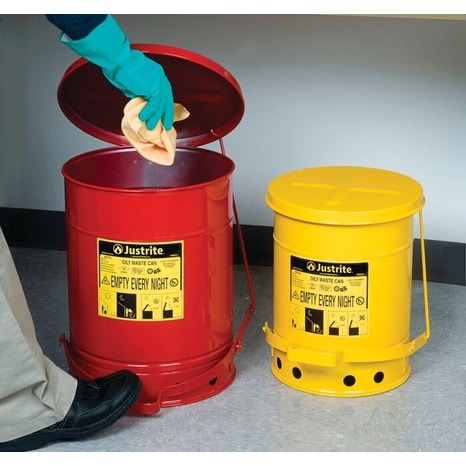 Justrite 10 Gallon, Oily Waste Can, Hands-Free, Self-Closing Cover, Red - 09300 - Image 2
