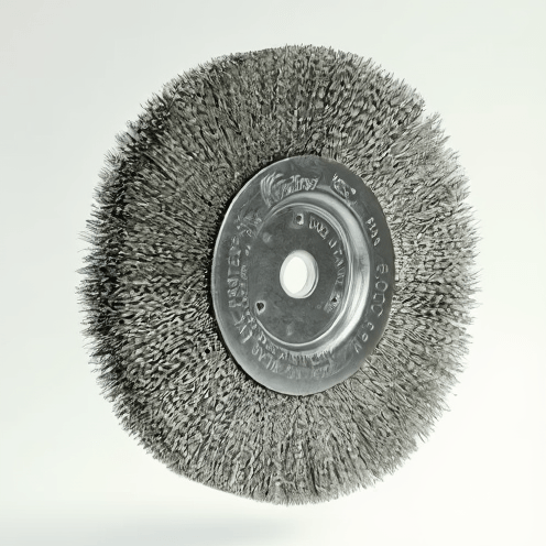 Weiler 6" Narrow Face Crimped Wire Wheel, .006" Stainless Steel Fill, 5/8"-1/2" Arbor Hole - Image 2