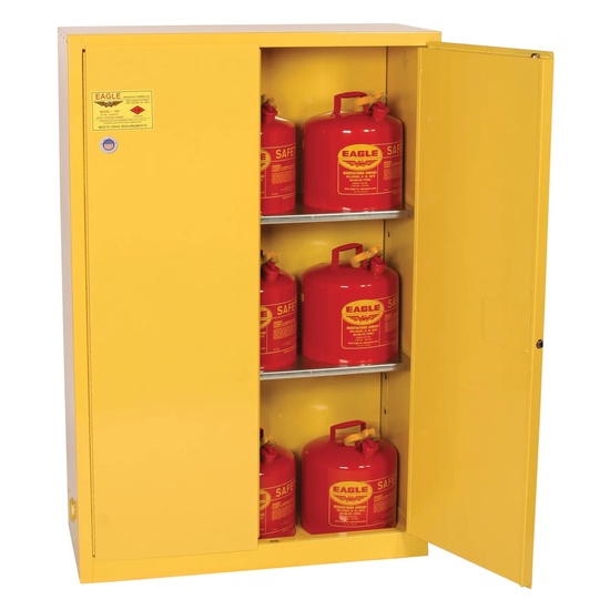 Eagle Manufacturing 45 Gallon Fire Cabinet 2 Shelves 2 Doors Manual Close Yellow - Image 2
