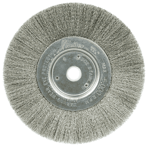 Weiler 6" Narrow Face Crimped Wire Wheel, .006" Stainless Steel Fill, 5/8"-1/2" Arbor Hole