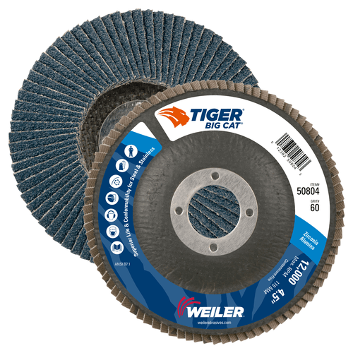 Weiler 4-1/2" Big Cat Abrasive Flap Disc, Flat (TY27), Phenolic Backing, 60Z, 7/8" Arbor Hole - Image 3